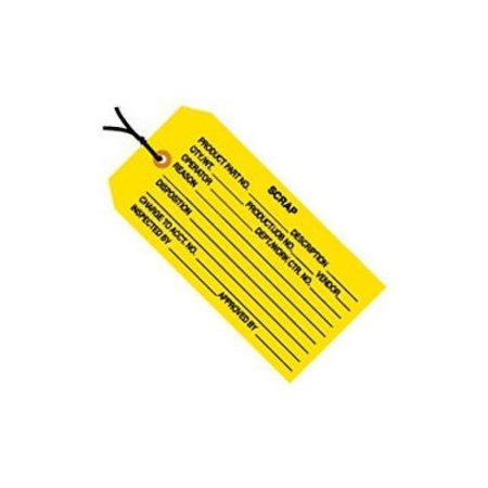 BOX PACKAGING Inspection Tags, "Scrap", Pre Strung, #5, 4-3/4"L x 2-3/8"W, Yellow, 1000/Pack G20052